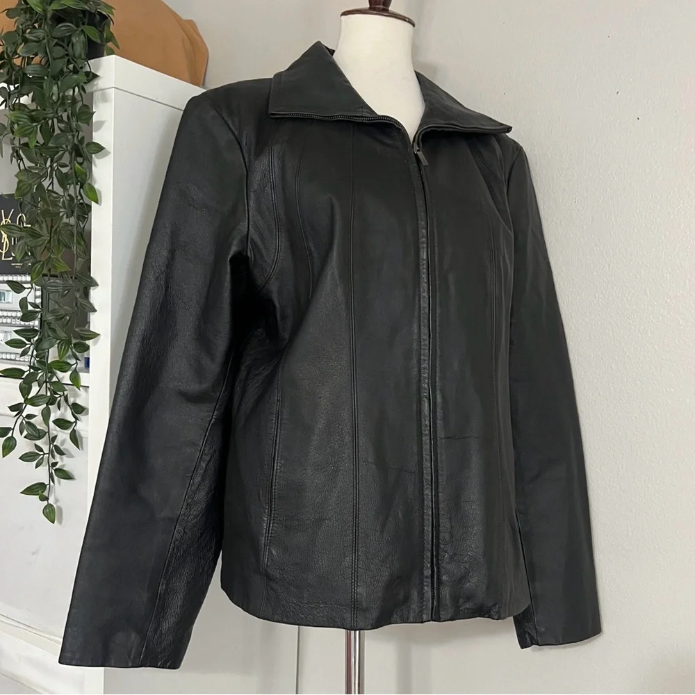 East 5th Genuine Leather Jacket Black Zip Front Lined‎ Coat Size XL
